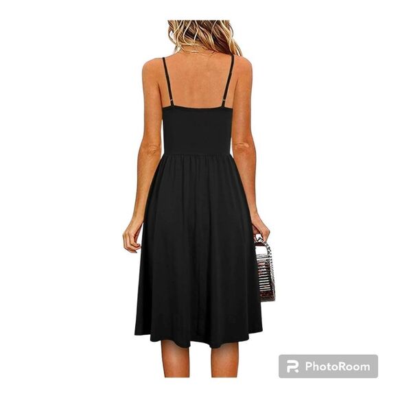 YATHON Casual Sleeveless Summer Beach Dress A Line W Pockets Black Size S - Picture 2 of 6